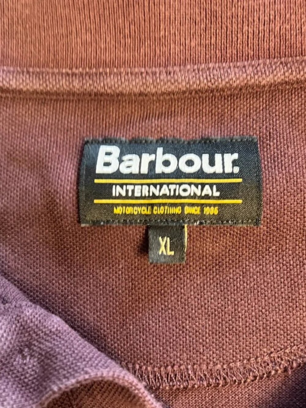 Barbour International Long Sleeve Polo Shirt Mens XL Burgundy Cotton Logo Button - Picture 4 of 5